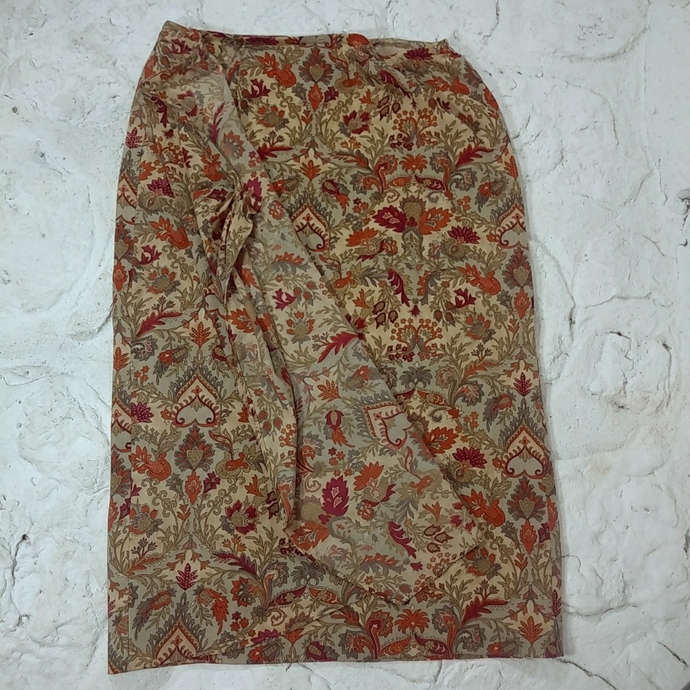 Talbots Petites Sz 14 Wool Wrap Skirt LUXURY Floral - Picture 2 of 9